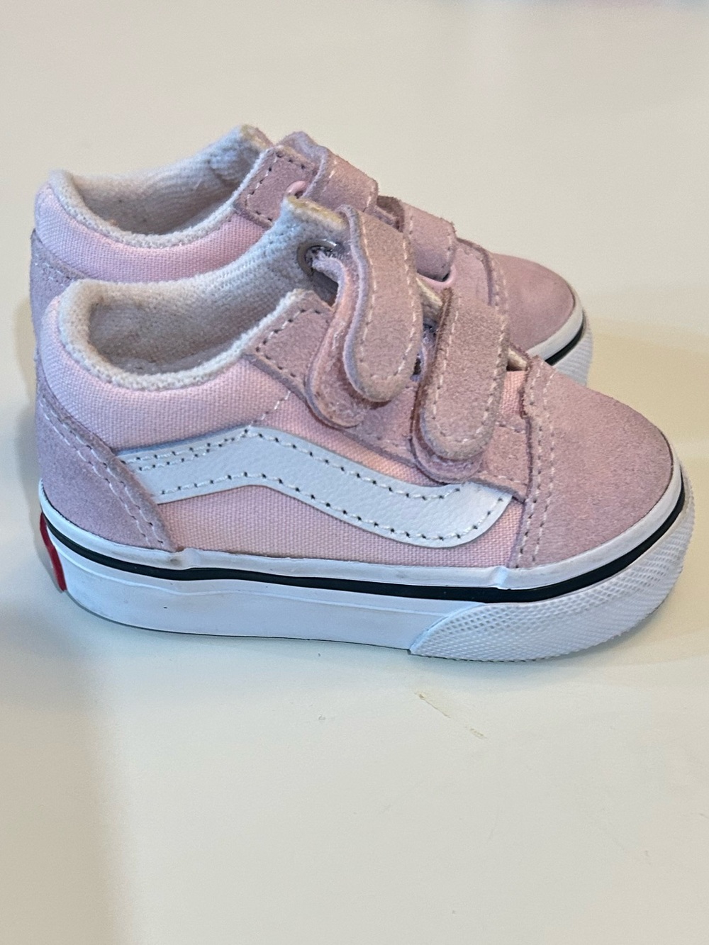 Vans Girls Toddler Pink Velcro Casual Skate Shoes Old Skool Size 2